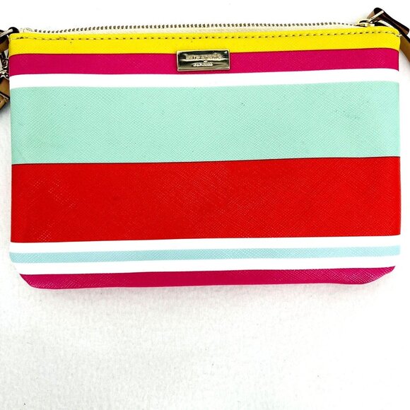 Kate Spade New York Women's Striped Multicolor Wristlet Trim Leather Logo Inside - Picture 2 of 11